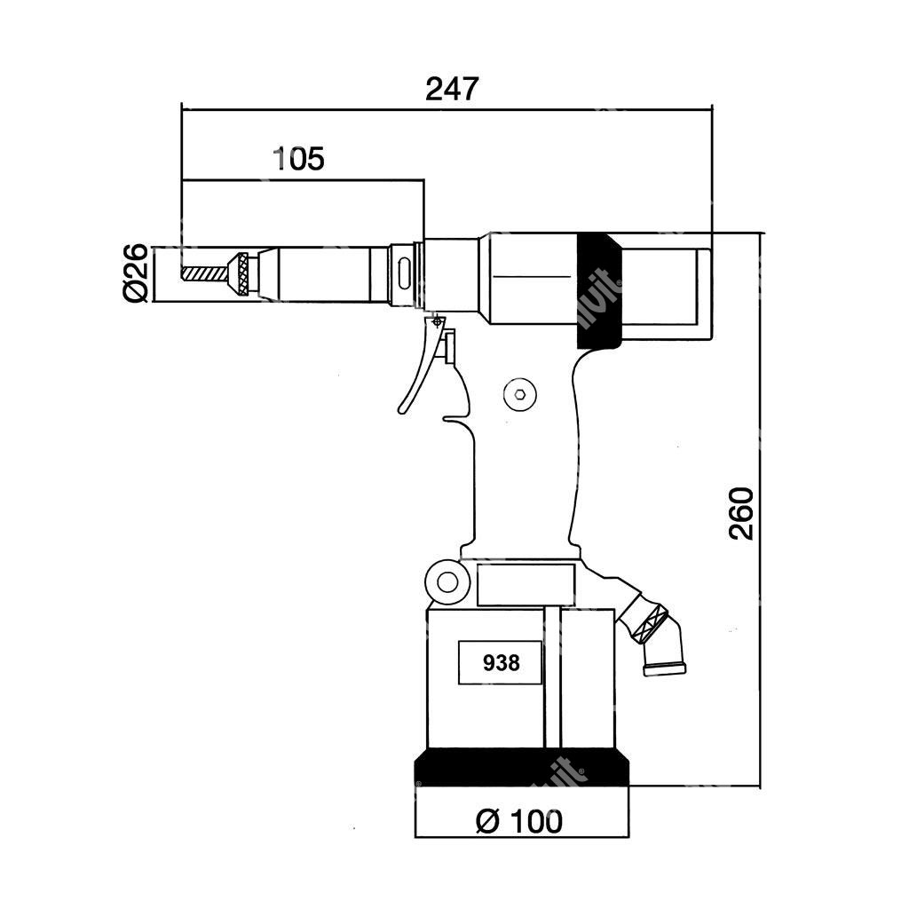 RIV938-Hydrop. tool for rivet nuts with force/pressure adj. (With Head Kit)