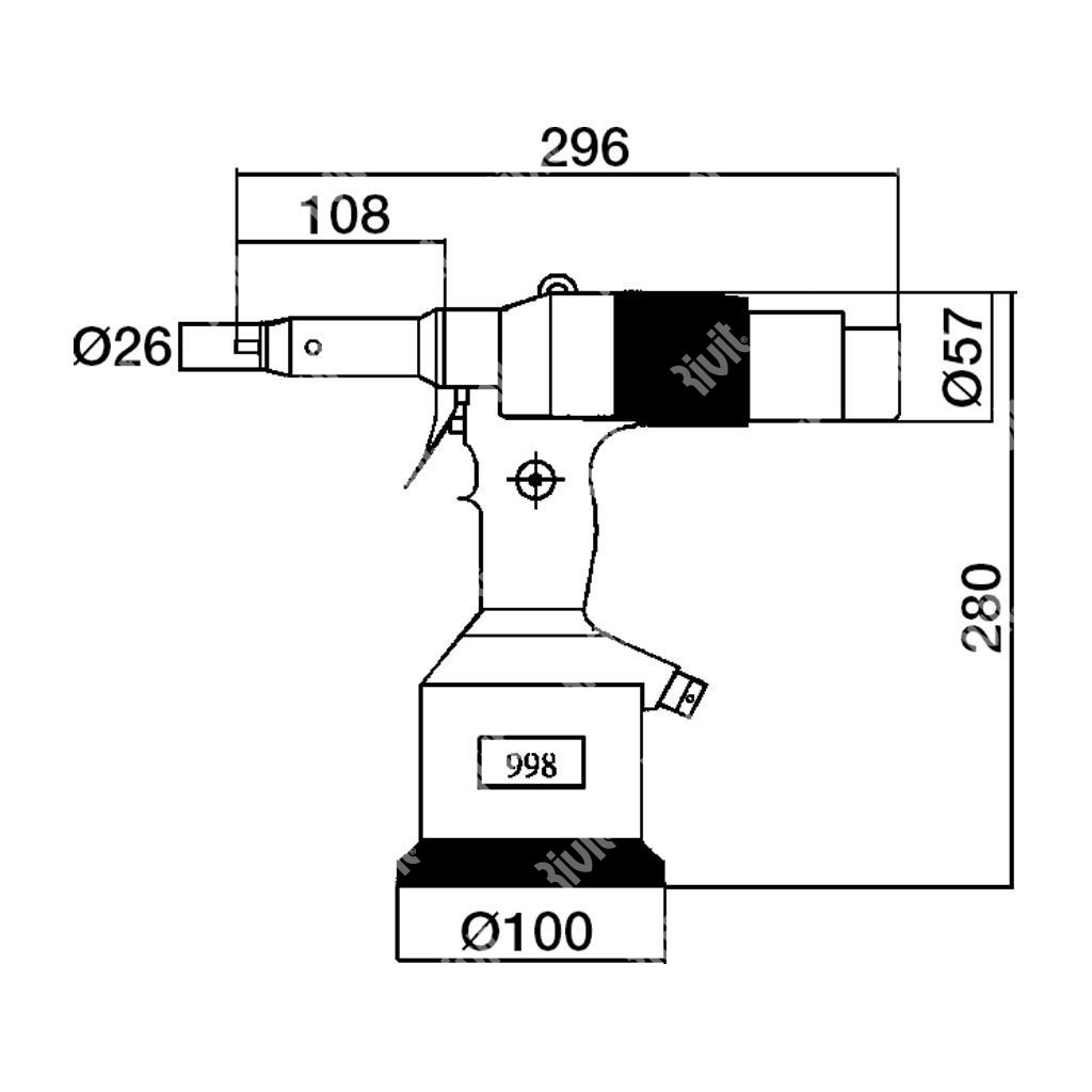 RIV998 - RIVIT Hydrop. tool for rivet nuts in a box with tie rod and heads from M3 to M12