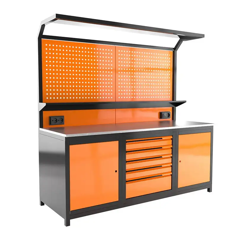 Workbench with Panel and 5 Drawers + 2 Cabinets